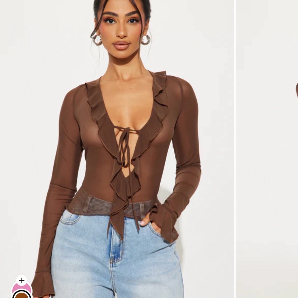 Fashion Nova Chocolate Ruffle Tie-Front Blouse